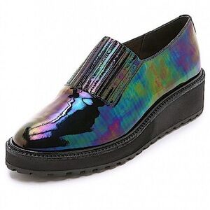 Loeffler Randall Ria Black Iridescent Leather Slip-On Loafer Sz 8